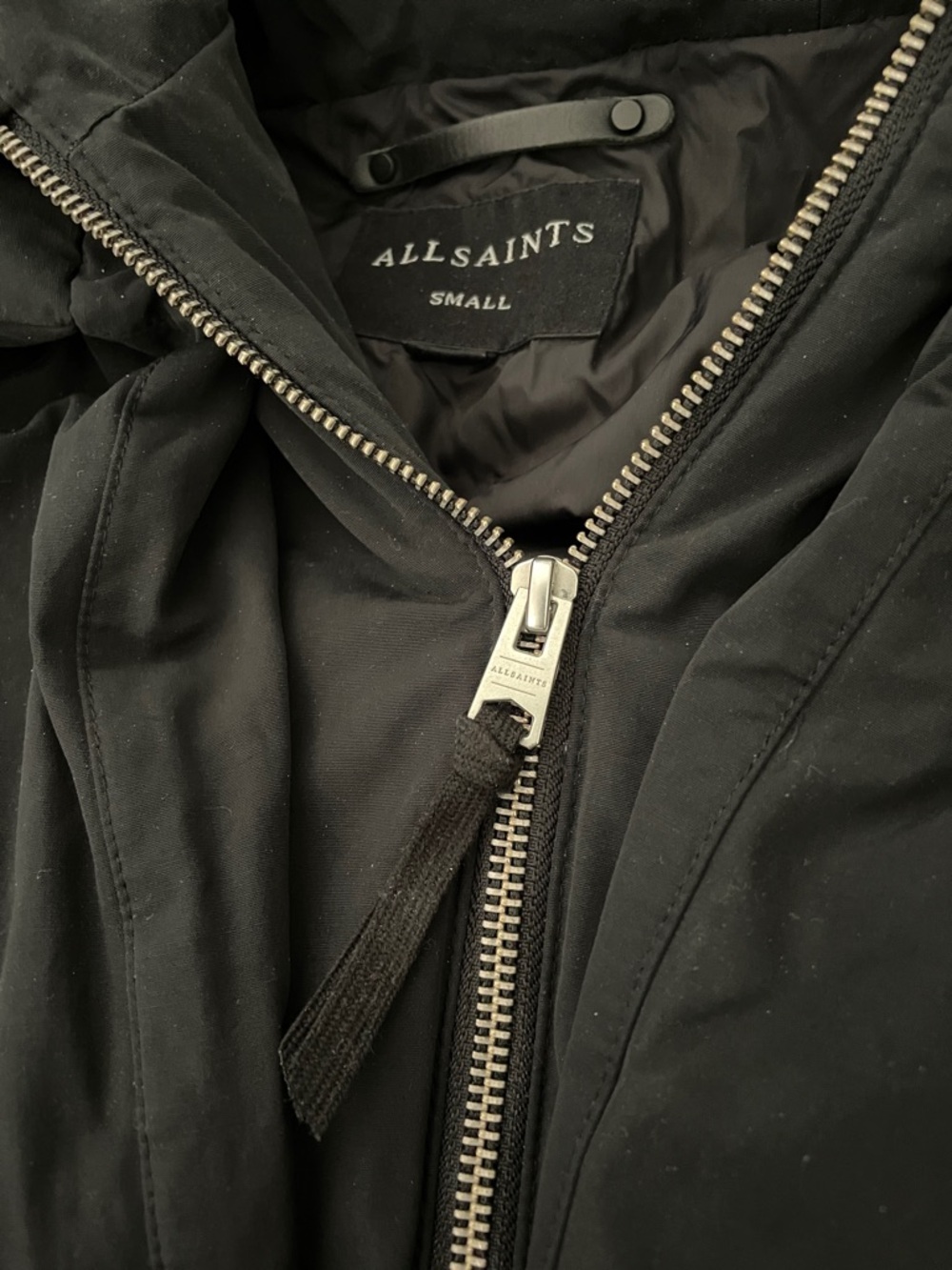 Price Drop 🔷 All Saints Small Estra Black Puffer Hooded Coat - Picture 5 of 15